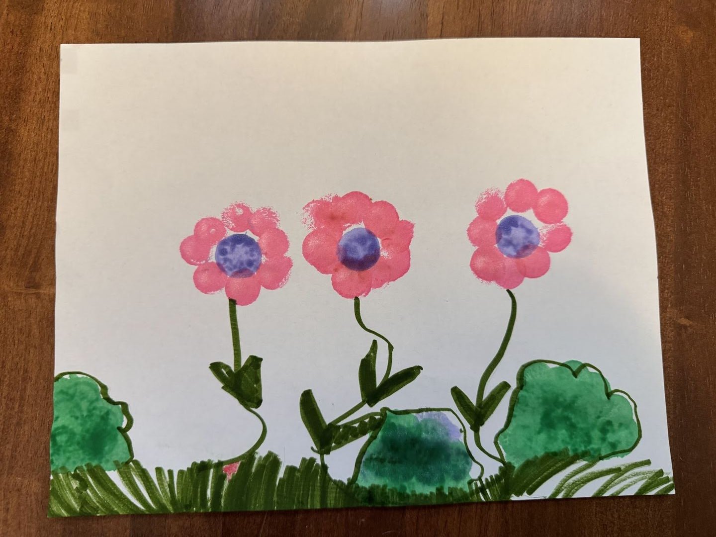 A flower painting by one of my kids, on the kitchen table